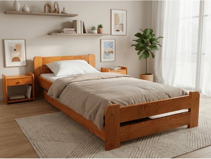 Bett Laura 90 x 200 cm, Erle Matratze: Matratze Coco Maxi 20 cm, Lattenrost: Mit Lamellenrost