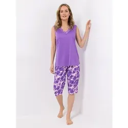 LITTLE ROSE Pyjama, ohne Arm Capri-Hose Mikrofaser mit Spitzenbesatz