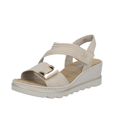 Keilsandalette RIEKER, Damen, Gr. 41, beige (creme), Lederimitat, unifarben, Schuhe, Klettschuh, Sommerschuh, Urlaubsschuh mit asymmetrischen Riemchen
