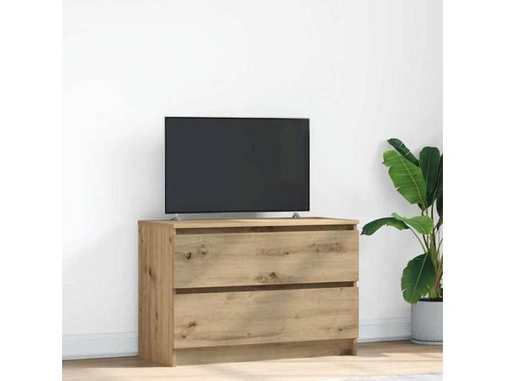 Meuble télé Chêne artisanal design - 80 x 35 x 54 cm - Bois d'ingénierie - Rangement optimisé