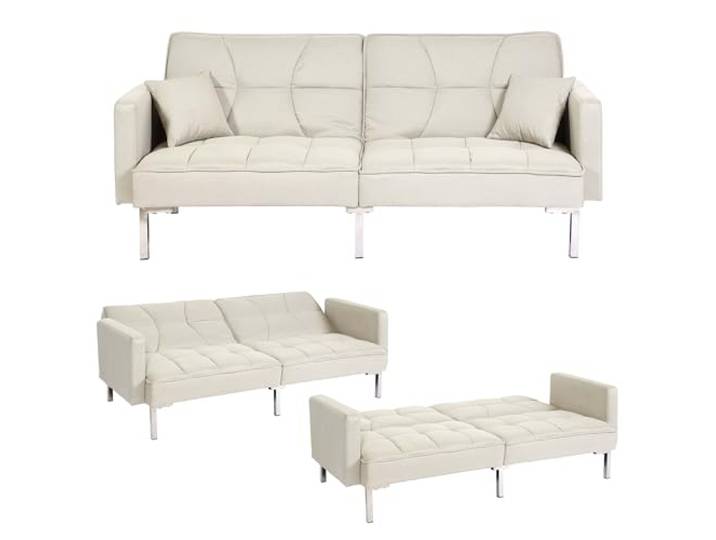 Mendler Schlafsofa HWC-K65 170x104 cm - Stoff/Textil Creme-beige