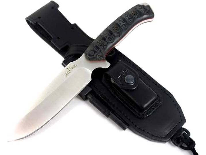 JEO-TEC Nº15 Outdoor Camping Gürtelmesser Jagdmesser Überlebensmesser Survival Bushcraft Messer - Premium Qualität - Deutsche Stahl BÖHLER N690C - Lederscheide + Feuerstahl + Messerschärfer
