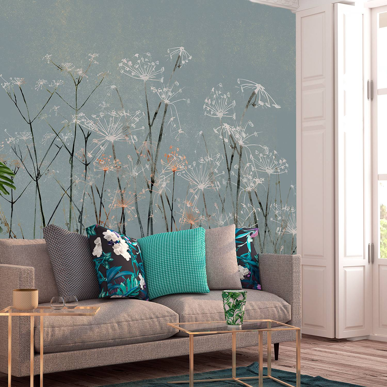home24 Fotobehang Garlic Flowers Blauw B: 300 cm, H: 210 cm