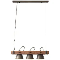 BRILLIANT Lampe , Decca Pendelleuchte 3flg schwarz stahl , 3x A60 , E27 , 10W , Holz aus nachhaltiger Waldwirtschaft (FSC)