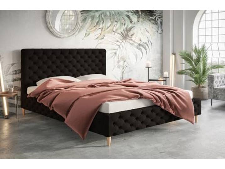 Emporius Polsterbett 180x200 Felix - Bettkasten, Lattenrost, Glamour Doppelbett, Kopfteil - Schlafzimmerbett Chesterfield, Velvet (Schwarz - Amor Velvet 4322)