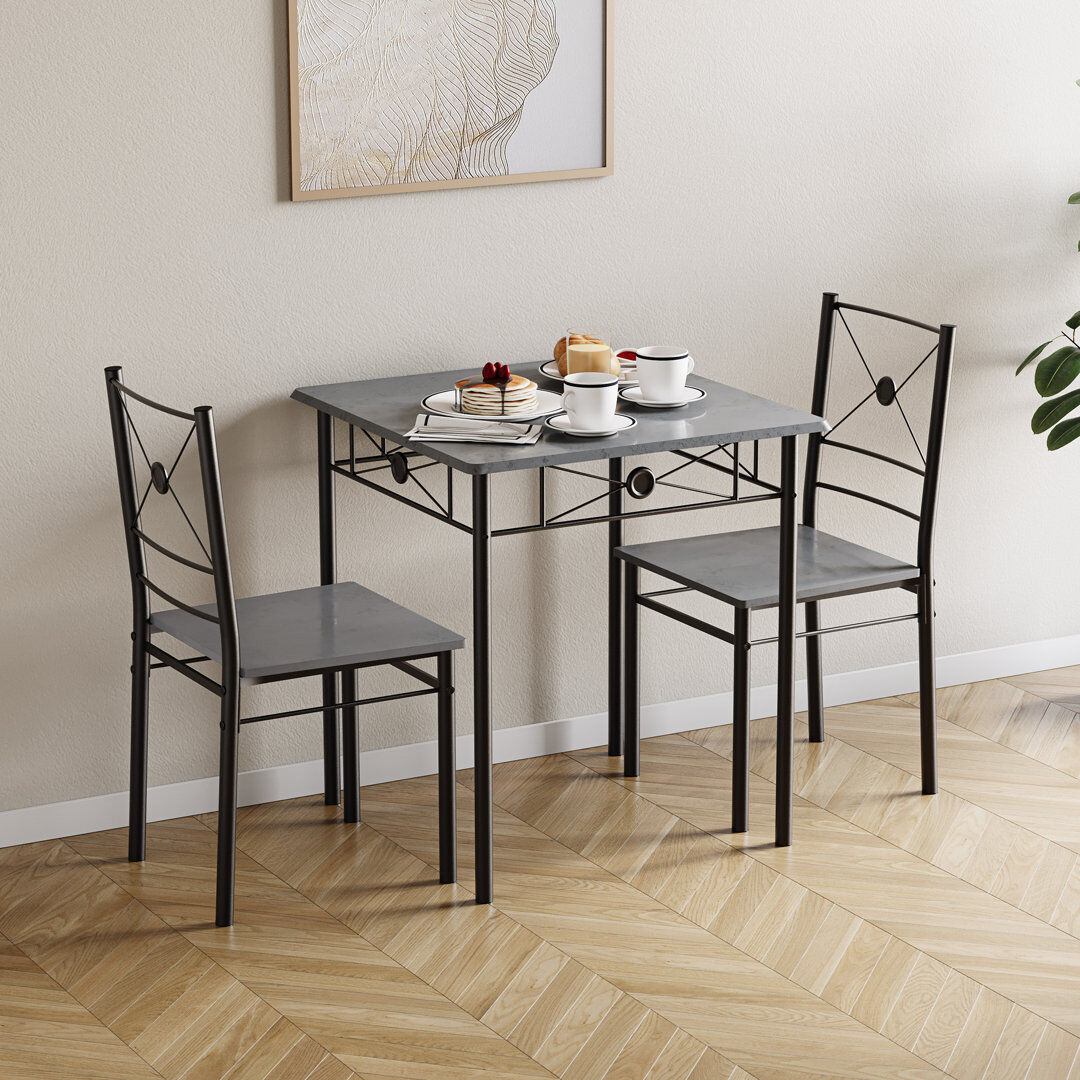 17 Stories Nyvaeh 2 - Person Dining Set Black/Concrete Grey 2