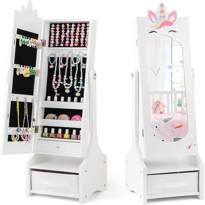 Kids Jewelry Cabinet Standing Armoire Organizer W/Storage Drawers