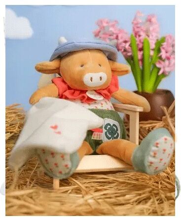 Dans mon jardin : Peluche vache verte avec doudou 28 cm - Doudou et compagnie