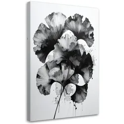 LEINWANDBILD Ginkgo Blätter Schwarz-Weiß 70x100cm
