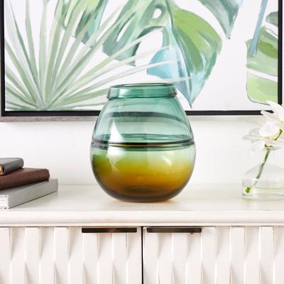 ARCILLA ELEMENTAL Green Glass Handmade Ombre Vase with Yellow Base