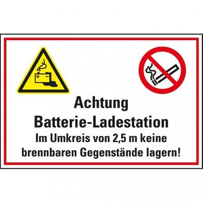 Dreifke® Hinweisschild Achtung Batterie-Ladestation..., Recycling-Verbundplatte, 400x300mm