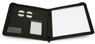 Cartella portablocco A4 in nylon e PU nera con zip Personalizzate o neutre