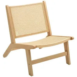 STILVORA Sessel Relaxsessel ohne Armlehnen Rattan Rückenlehne 70x64x74 cm Naturholz breiter Sitz Holzrahmen atmungsaktiv für Wohnzimmer Schlafzimmer