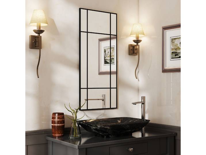 HOMCOM Miroir Mural Style Fenêtre 110x50cm Noir