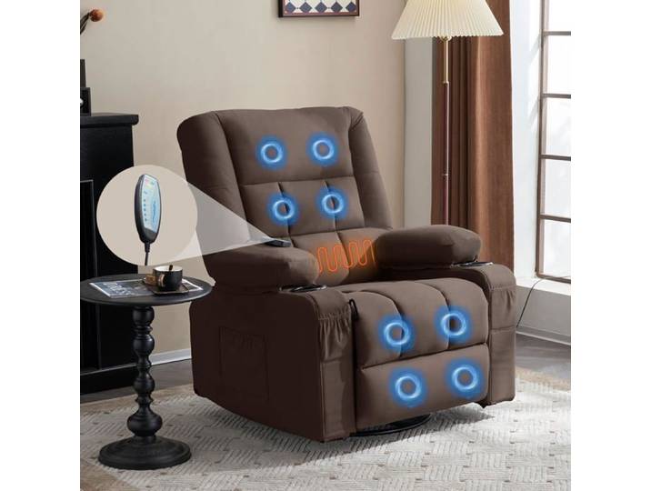 FIXIMASTER Fauteuil de Relaxation Inclinable TV Ergonomique avec 2 Porte-gobelets et Poche Salon/Cinéma - Marron
