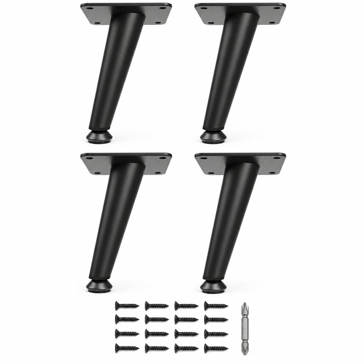JustValue Meubelpoten Set van 4 - Schuin en Taps - Zwart Staal - Hoogte: 15,5 cm