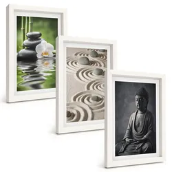 BILDER SET 3er Set - 20x30 cm Weißer Rahmen - Entspannender Blick auf den Zen-Buddha