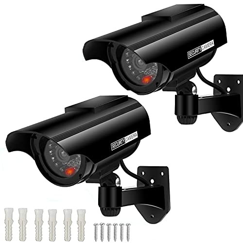 AlfaView Zonne-energie Bullet Dummy Fake bewakingscamera met LED-knipperlicht, Zwart, 2 stuks