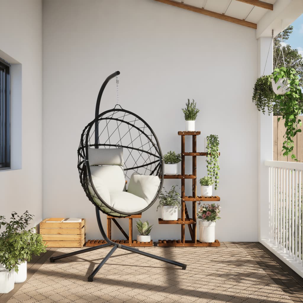vidaXL Chaise suspendue en forme d'œuf et support beige rotin et acier
