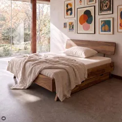 Bett mit Schublade Sheesham 180x200x80 natur sandgestrahlt lackiert MALMÖ 2 #235