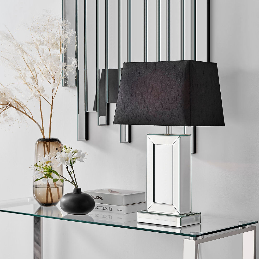 Ivy Bronx Aarzo Mirror & Shade Table Lamp Light (Including Bulb) Black 60cm H X 23cm W X 35.5cm D