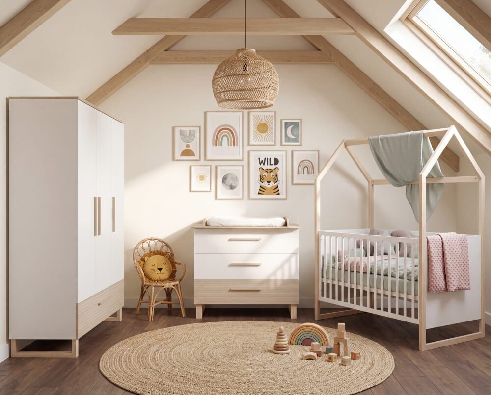 roba Armoire enfant 3 portes avec fraisages blanc / chêne Blanc 52x190x118cm