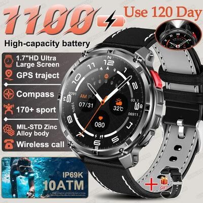Uplift Treasures T Rex3 Pro Military Smartwatch GPS Compass 1100mAh Battery starlight Leather