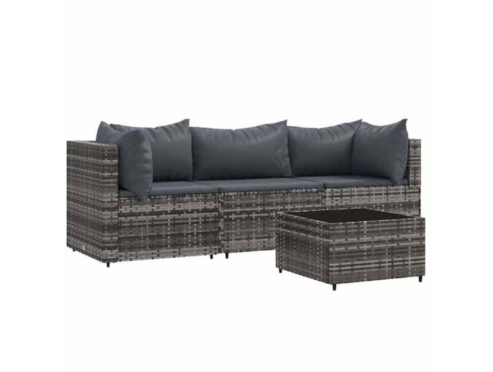 Les Soldes Salon de jardin 4 pcs Anti UV - avec coussins - mobilier d'extérieur - Gris Résine tressée(63 x 63 x 57 5 cm) azz83p