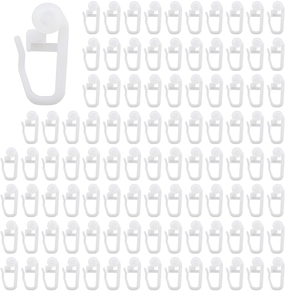 Dailygoods Gordijnclips 100 stuks - Wit - Kunststof - Rolhoogte: 7,6 mm