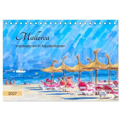 Mallorca - Impressionen in Aquarellfarben (Tischkalender 2027 DIN A5 quer), CALVENDO Monatskalender