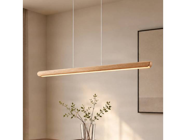 Hängelampe Callahan Lucande, Holz hell, für Wohn- / Esszimmer, Holz, Modern, Pendelleuchte