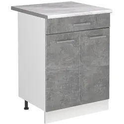 Vicco, Regal, Spülenunterschrank R-Line, Beton/Weiss, 60 cm Arbeitsplatte Marmor