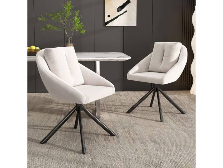 Chaise de salle à manger - SOGEU - Chaise tournante en velours - Beige - Pivotante à roulettes - Structure métal ergonomique