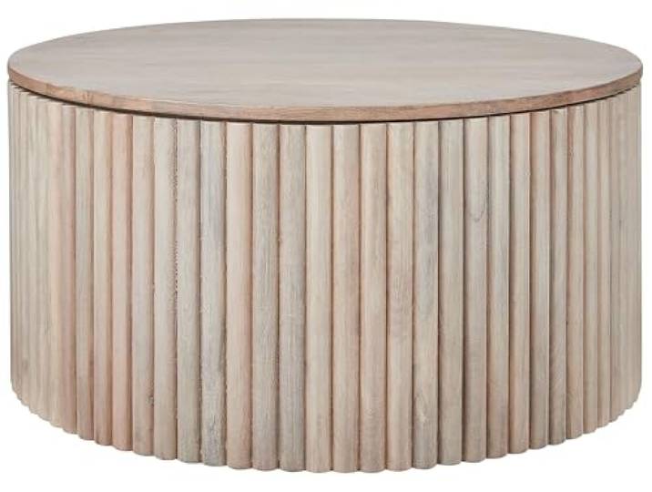 Beliani Couchtisch Braun Mangoholz Rund mit Stauraum Mango Modern Holz, Minimalistisch, Lackiert, Benötigt keine Montage, Belastbarkeit 30 kg, 70 x 70 x 37 cm