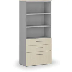 Büroschrank mit kombinierten Schubladen PRIMO GRAY, 800 x 420 x 1781 mm grau/Birke