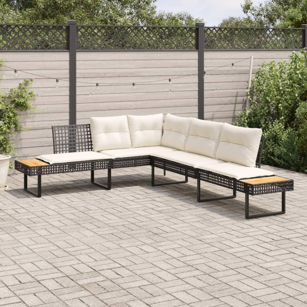 Gartensofa mit Stauraum, Rattan-Lounge-Sitzgruppe aus Polyrattan und Akazie, Gartenmöbel-Set für Balkon und Garten, Schwarz