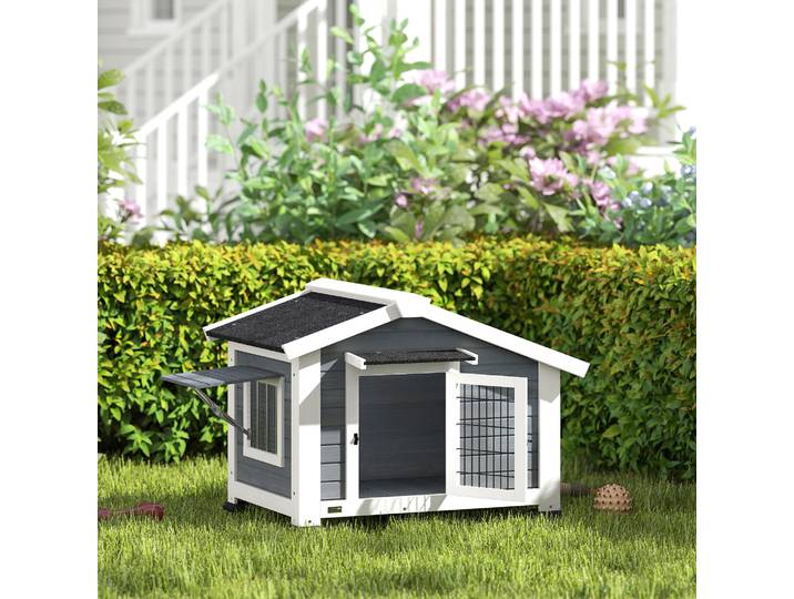 PawHut Niche Bois Moyen Chien Toit Bitumé Plancher Amovible