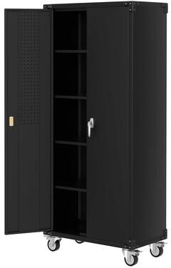 Garvee 72 in Heavy-Duty Locking Rolling Cabinet with 2 Doors & 4 Adjustable Shelves for Workshop Home