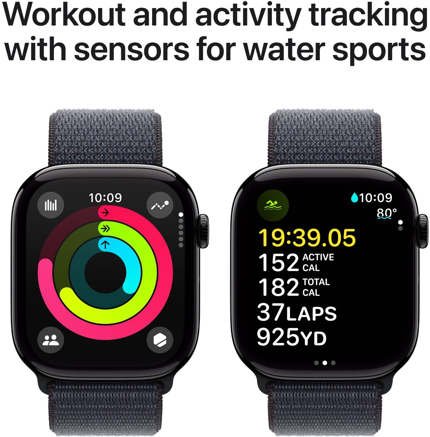 Smartwatch "Apple Watch Series 10", schwarz (schwarz, diamantschwarz), 49,8mm, ohne eSIM, M/L, Sport Band, Smartwatches, MWWQ3QF/A, Smartwatch schwarz, diamantschwarz 49,8mm, ohne eSIM, M/L, Sport Band
