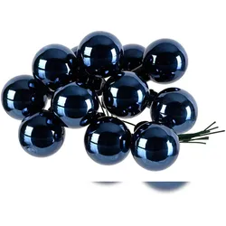 Christmas Decorations 12 Weihnachtskugeln am Draht Glas 2cm mini Spiegelbeeren zum Basteln dunkelblau
