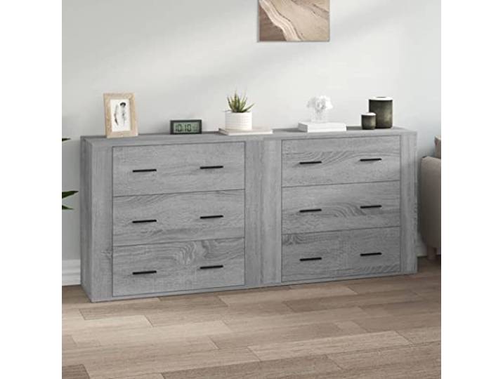 RJPLMFV Anrichten, 2 Stück, Sonoma, Grau, Holz Aufbewahrungsschrank, Schrank mit Regalen, Wandbefestigung inklusive, feuchtigkeitsbeständig
