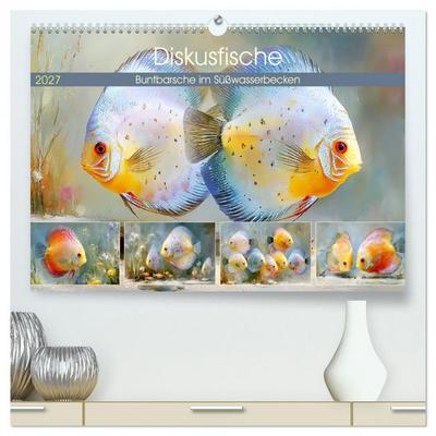 Diskusfische. Buntbarsche im Süßwasserbecken (hochwertiger Premium Wandkalender 2027 DIN A2 quer), Kunstdruck in Hochglanz
