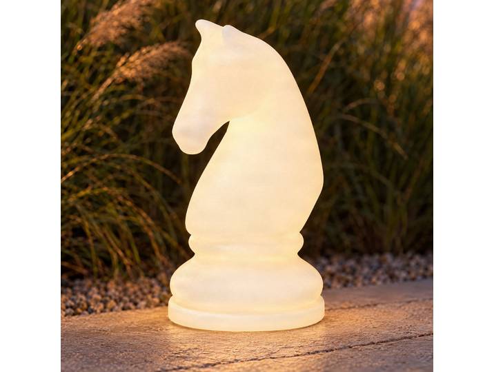 Luminaire de sol LED Gambi, pièce d'échecs « Cavalier », 64 cm, CCT, IP44 - Lucande - Design - Plastique