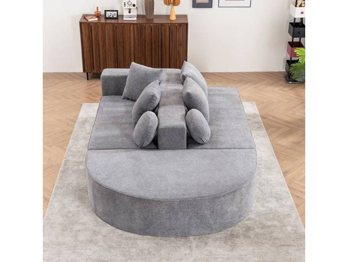 Canapé modulable convertible - ZEVKOR - Modulable convertible - 5 places - Structure mousse haute densité - Tissu chenille gris