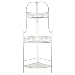 Lex Eckregal 3 Etagen Metallregal Blumenregal Etagere Gartendeko Metall antik weiß