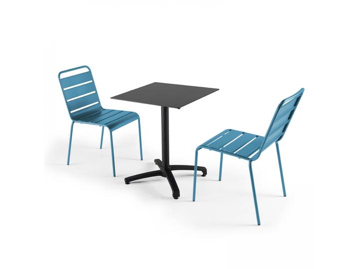 Oviala - Table carrée inclinable noir 60 x 60 cm HPL + 2 chaises en métal