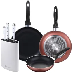 BERGNER - Set aus 3 Pfannen 16/20/24 cm Induktion gepresstes Aluminium Paradise 3-teiliges Edelstahlmesser-Set mit Messerblock