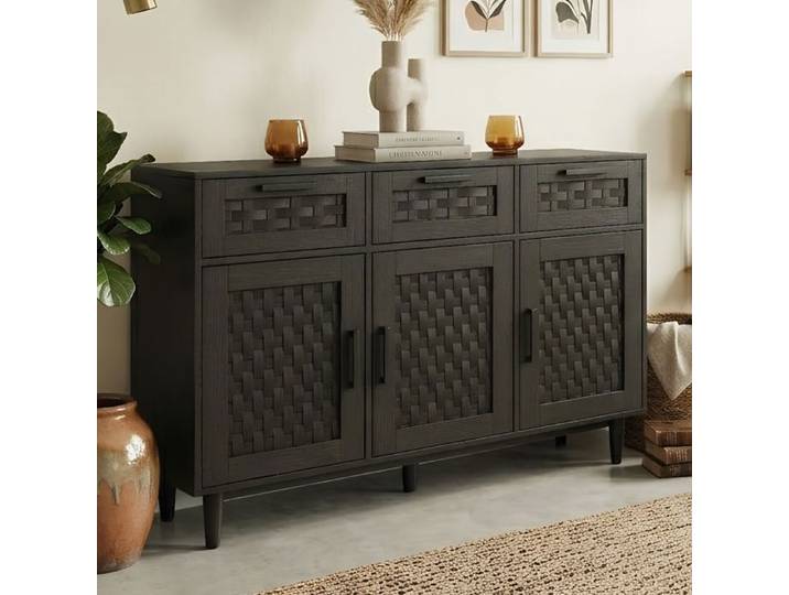 Buffet 108x40x80cm - Rangement intelligent - Style naturel - Facile à nettoyer - Durable - PVC/Bois Noir
