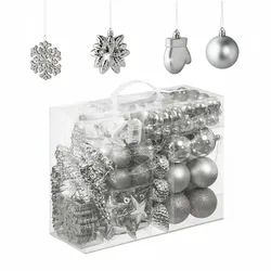 Relaxdays Weihnachtskugeln 100er Set, glitzernd, matt & glänzend, Baumschmuck, Kunststoff, verschiedene Designs, silber