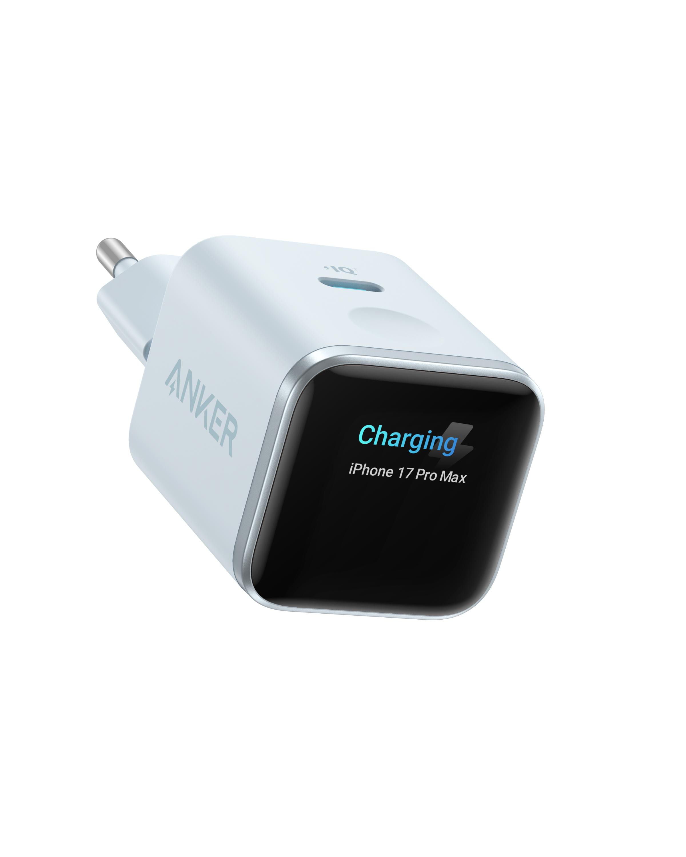 Anker Nano Ladegerät (45W, Smart Display) ActiveShield 5.0, GaN, Pastellblau